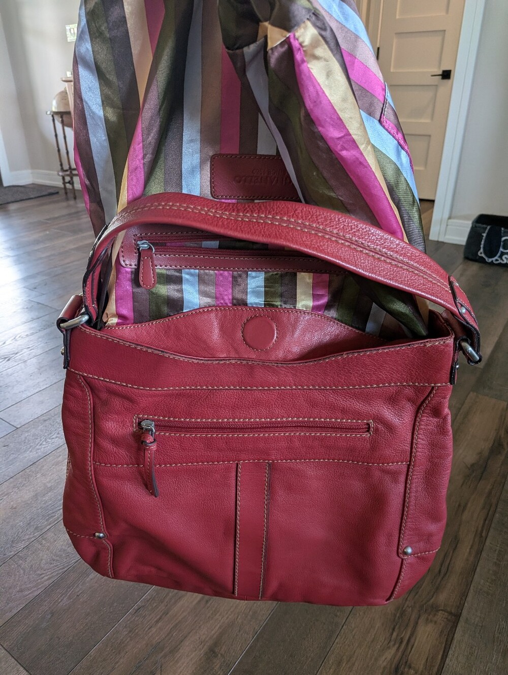 Tignanello Red Leather Shoulder Bag Hobo Braided Detail - Picture 11 of 12